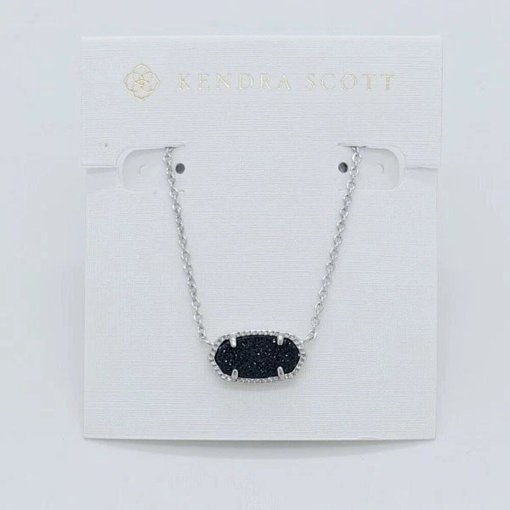 Kendra Scott Elisa Silver Pendant Necklace In Black Drusy